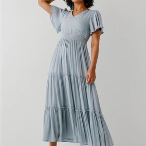MIKAROSE VANESSA' FLUTTER SLEEVE TIERED MAXI DRESS IN SOFT BLUE